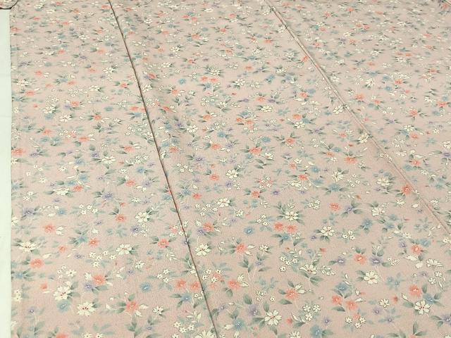 平和屋着物▽お召　単衣　草花文　正絹　逸品　AABI2128jh