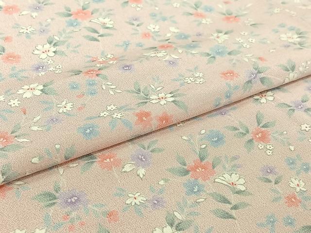 平和屋着物▽お召　単衣　草花文　正絹　逸品　AABI2128jh