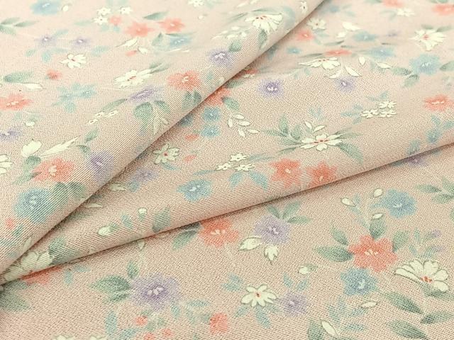 平和屋着物▽お召　単衣　草花文　正絹　逸品　AABI2128jh