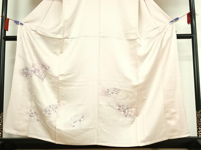 平和屋着物▽訪問着　単衣　流水扇面花文　正絹　逸品　AABI2129jh