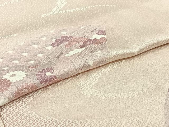 平和屋着物▽訪問着　単衣　流水扇面花文　正絹　逸品　AABI2129jh