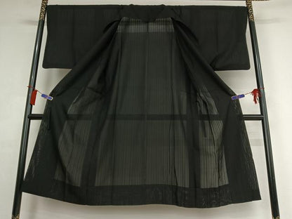平和屋着物▽道中着　スリーシーズン　春夏秋　塵除け　縞　ロング丈　正絹　逸品　AABI2131jh