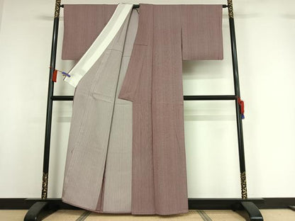 平和屋着物▽上質な小紋　単衣　縞　正絹　逸品　AABI2132jh