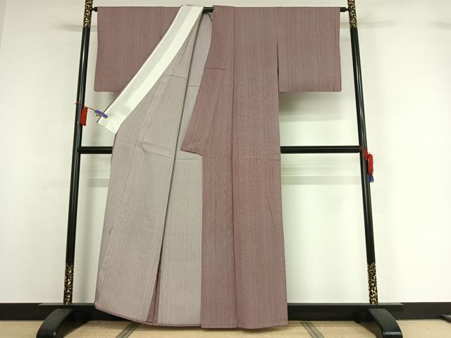 平和屋着物▽上質な小紋　単衣　縞　正絹　逸品　AABI2132jh