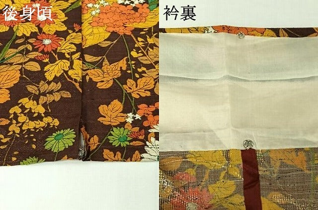 平和屋着物▽小紋　単衣　手描き　草花文　AABI2135jh