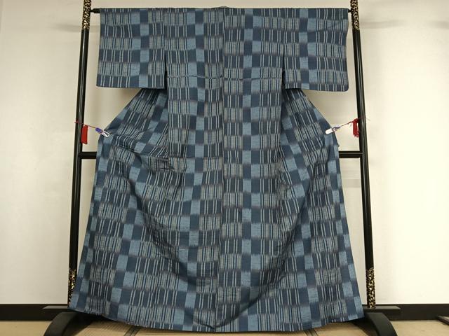 平和屋着物▽上質な紬　単衣　横段文　正絹　逸品　AABI2136jh