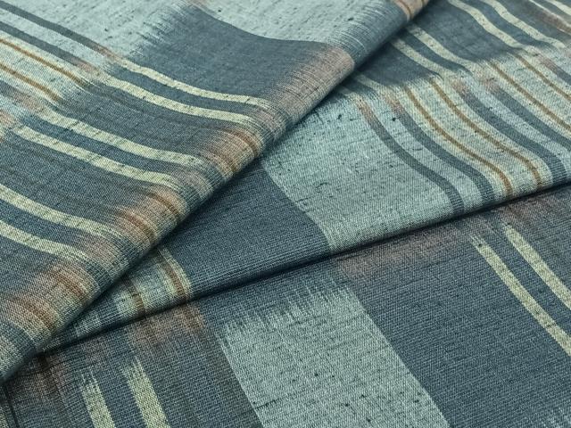 平和屋着物▽上質な紬　単衣　横段文　正絹　逸品　AABI2136jh