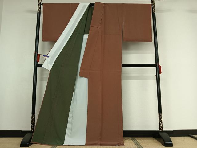 平和屋着物▽上質な小紋　単衣　変わり縞　正絹　逸品　未使用　AABI2138jh