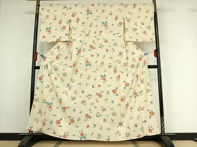 平和屋着物▽上質な小紋　単衣　草花文　正絹　逸品　AABI2139jh