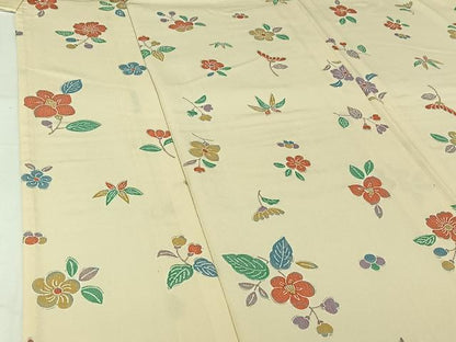 平和屋着物▽上質な小紋　単衣　草花文　正絹　逸品　AABI2139jh