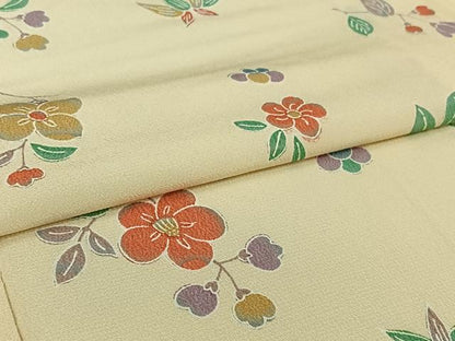 平和屋着物▽上質な小紋　単衣　草花文　正絹　逸品　AABI2139jh