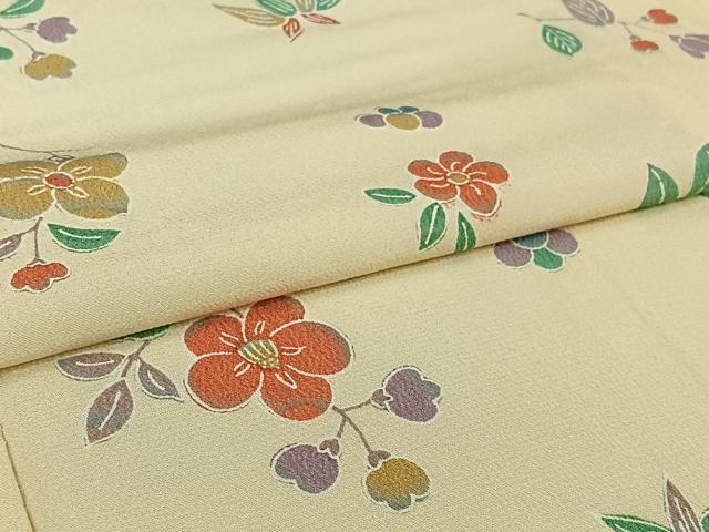 平和屋着物▽上質な小紋　単衣　草花文　正絹　逸品　AABI2139jh