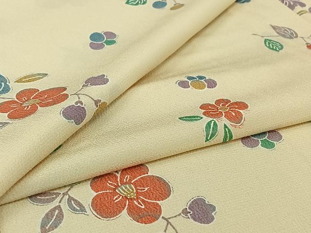 平和屋着物▽上質な小紋　単衣　草花文　正絹　逸品　AABI2139jh
