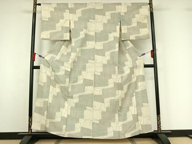 平和屋着物▽小紋　単衣　舞蝶文　洗える着物　AABI2140jh