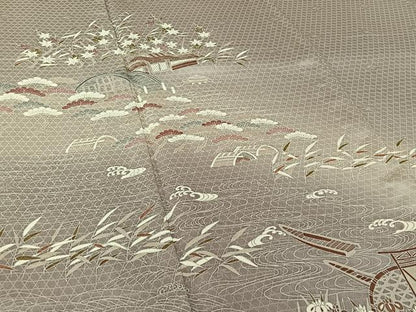 平和屋着物▽訪問着　単衣　風景花文　暈し染め　正絹　逸品　AABI2142jh