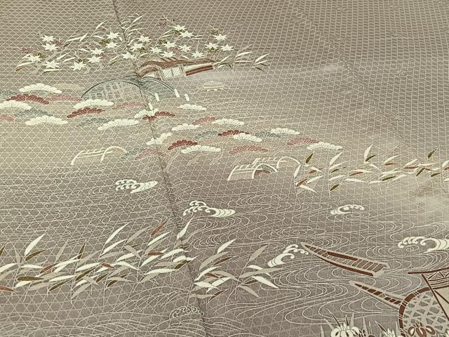 平和屋着物▽訪問着　単衣　風景花文　暈し染め　正絹　逸品　AABI2142jh