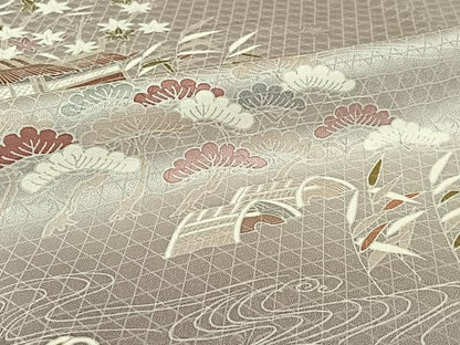 平和屋着物▽訪問着　単衣　風景花文　暈し染め　正絹　逸品　AABI2142jh
