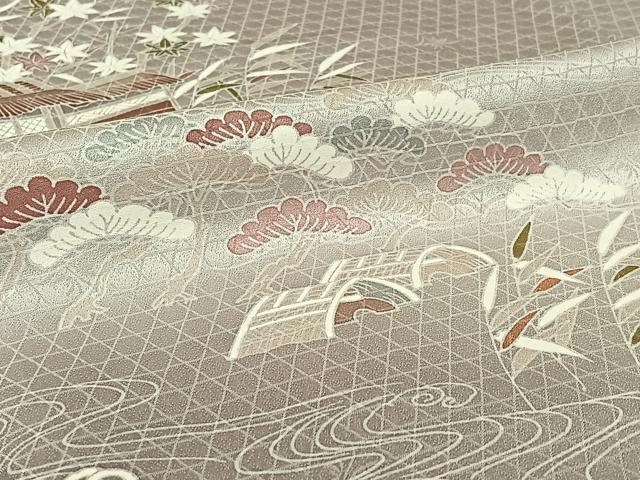 平和屋着物▽訪問着　単衣　風景花文　暈し染め　正絹　逸品　AABI2142jh