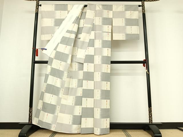平和屋着物▽上質な紬　単衣　横段文　正絹　逸品　AABI2144jh