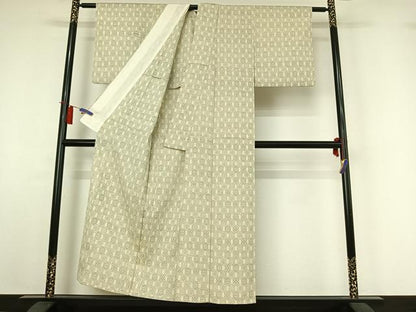 平和屋着物▽本塩沢　単衣　亀甲柄　正絹　逸品　AABI2145jh