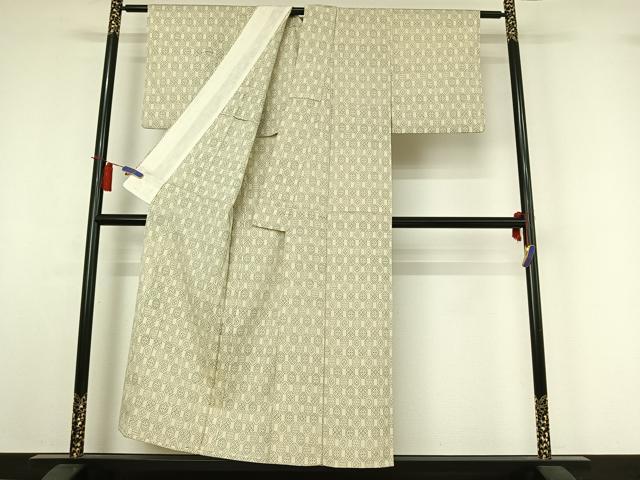 平和屋着物▽本塩沢　単衣　亀甲柄　正絹　逸品　AABI2145jh