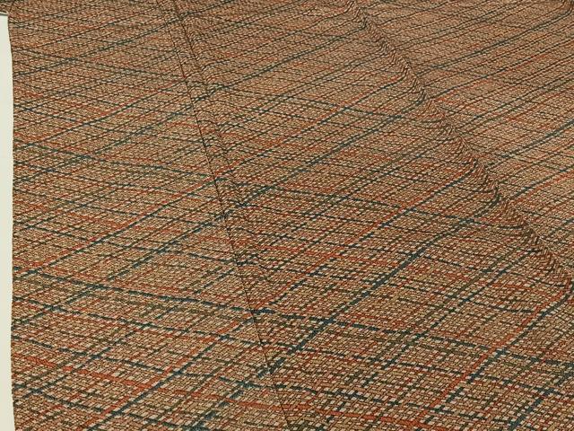 平和屋着物▽上質な小紋　単衣　作家物　網目文　鬼しぼ縮緬　正絹　逸品　AABI2146jh