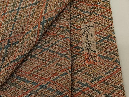 平和屋着物▽上質な小紋　単衣　作家物　網目文　鬼しぼ縮緬　正絹　逸品　AABI2146jh