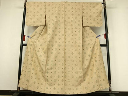 平和屋着物▽上質な紬　単衣　幾何学文様　正絹　逸品　AABI2147jh