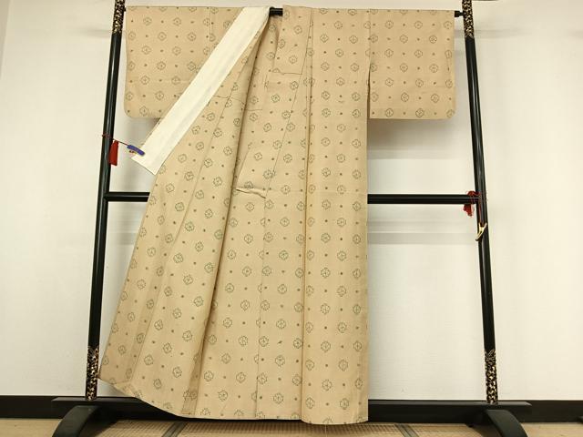 平和屋着物▽上質な紬　単衣　幾何学文様　正絹　逸品　AABI2147jh