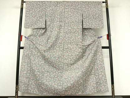 平和屋着物▽上質な紬　単衣　舞花文　正絹　逸品　AABI2148jh