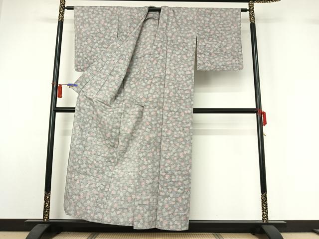 平和屋着物▽上質な紬　単衣　舞花文　正絹　逸品　AABI2148jh