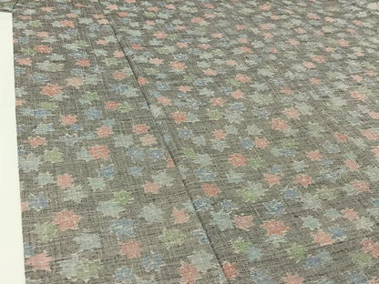 平和屋着物▽上質な紬　単衣　舞花文　正絹　逸品　AABI2148jh