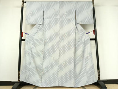 平和屋着物▽上質な小紋　単衣　糸巻文　正絹　逸品　AABI2150jh
