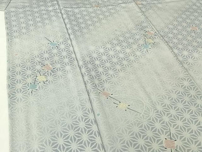平和屋着物▽上質な小紋　単衣　糸巻文　正絹　逸品　AABI2150jh