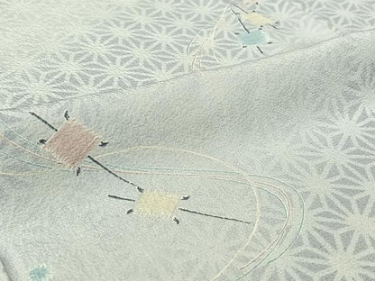平和屋着物▽上質な小紋　単衣　糸巻文　正絹　逸品　AABI2150jh