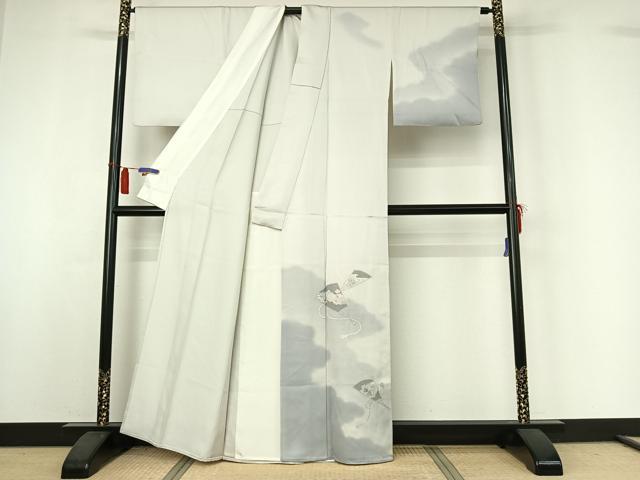平和屋着物▽訪問着　単衣　中国三大刺繍　汕頭刺繍　スワトウ刺繍　総刺繍　扇面花文　暈し染め　銀糸　正絹　逸品　AABI2151jh