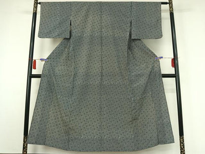 平和屋着物▽上質な小紋　単衣　格子花文　正絹　逸品　AABI2153jh