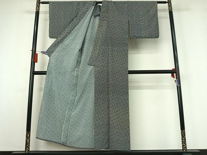 平和屋着物▽上質な小紋　単衣　格子花文　正絹　逸品　AABI2153jh