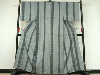 平和屋着物▽上質な小紋　単衣　麻の葉文様　正絹　逸品　AABI2154jh