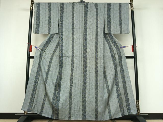 平和屋着物▽上質な小紋　単衣　麻の葉文様　正絹　逸品　AABI2154jh