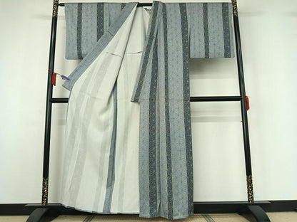 平和屋着物▽上質な小紋　単衣　麻の葉文様　正絹　逸品　AABI2154jh