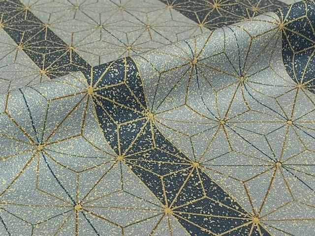 平和屋着物▽上質な小紋　単衣　麻の葉文様　正絹　逸品　AABI2154jh
