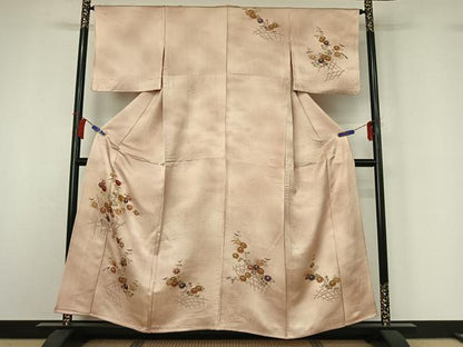平和屋着物▽訪問着　単衣　刺繍　花籬文　暈し染め　金彩　正絹　逸品　AABI2155jh