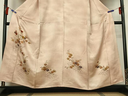 平和屋着物▽訪問着　単衣　刺繍　花籬文　暈し染め　金彩　正絹　逸品　AABI2155jh