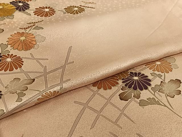 平和屋着物▽訪問着　単衣　刺繍　花籬文　暈し染め　金彩　正絹　逸品　AABI2155jh