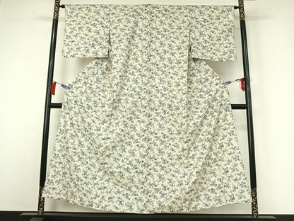 平和屋着物▽上質な小紋　単衣　紬地　草花文　正絹　逸品　AABI2156jh