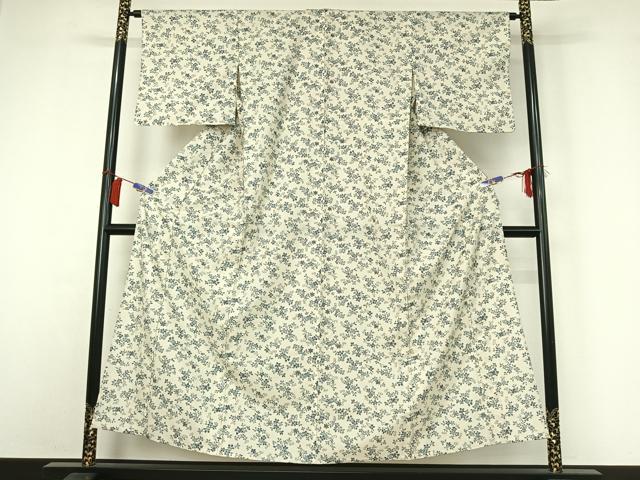 平和屋着物▽上質な小紋　単衣　紬地　草花文　正絹　逸品　AABI2156jh