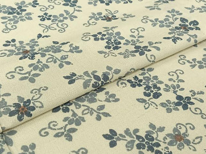 平和屋着物▽上質な小紋　単衣　紬地　草花文　正絹　逸品　AABI2156jh