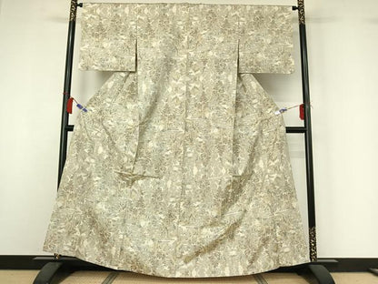 平和屋着物▽本場大島紬　白大島　単衣　風景文　正絹　逸品　AABI2157jh