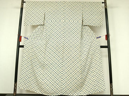 平和屋着物▽上質な小紋　単衣　七宝文　正絹　逸品　AABI2158jh